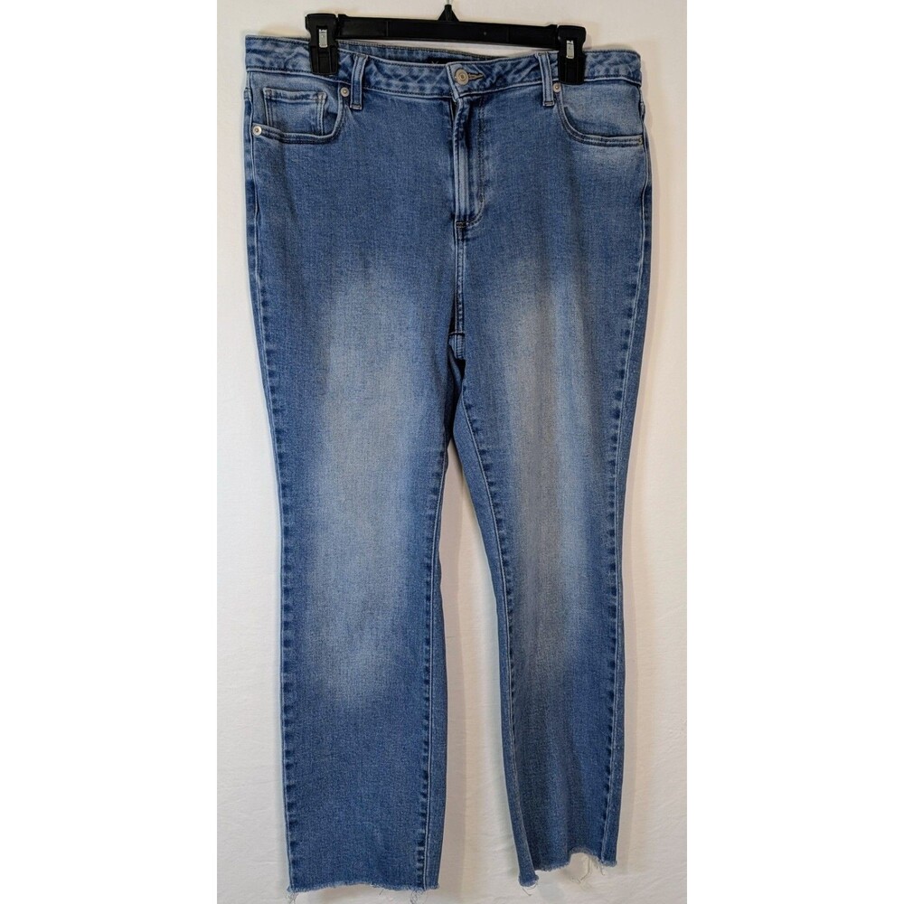 Member's Mark High Rise Straight Leg Jeans Raw Frayed Hem Medium Wash 14